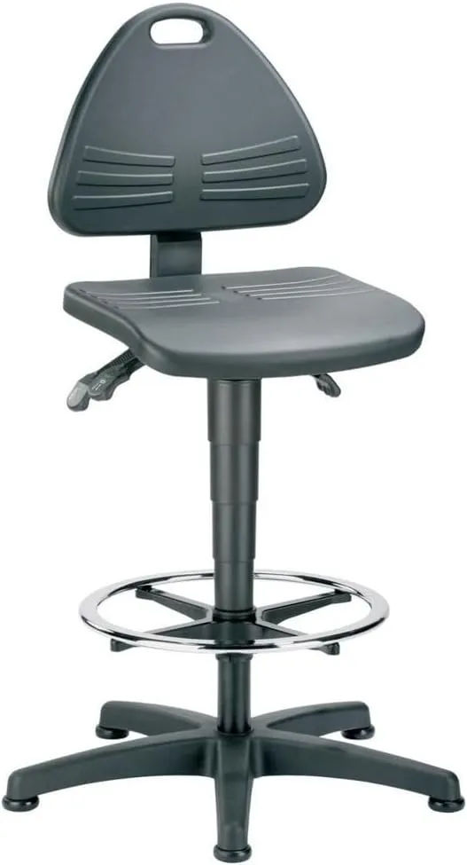 Siège Industriel ISITEC avec repose-pieds circulaire chromé, Hauteur d'assise 580-850 mm