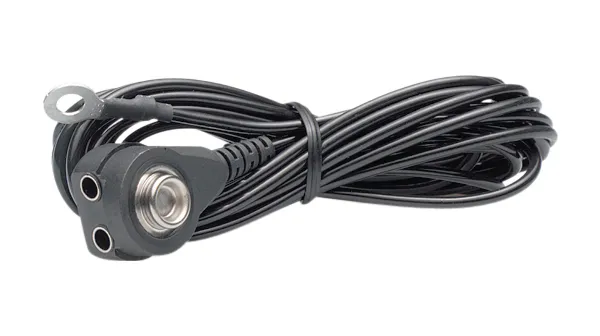 Cordon Droit De Mise à La Terre  Bouton Pression 10 mm Mâle + 2 Fiches Bananes - Cosse Ronde